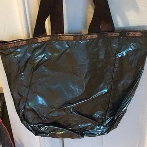 Lesportsac Tote Isle metallic blue with brown trim
